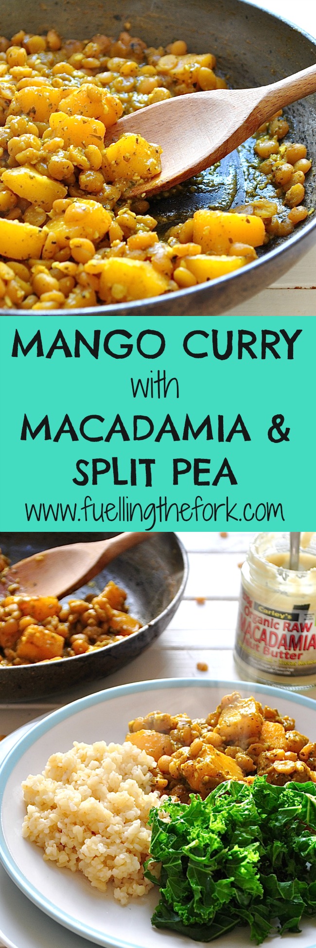 Mango Curry with Macadamia and Yellow Split Pea. This gorgeous vegan curry is fruity, creamy and comforting all at once. BONUS: its full of protein! Thanks, yellow split peas.